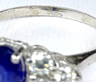 Anillo Oro Blanco 18k Zafiro Ovalado y Diamantes