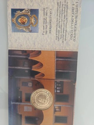 5000 Lire Argento 18gr Università di Pisa 650°