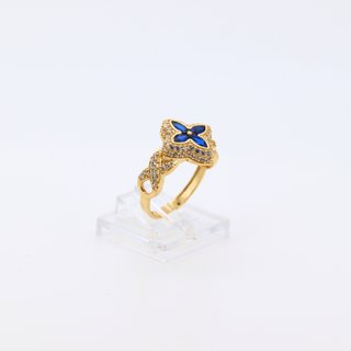 ANILLO FLOR CON INFINITO Y CIRCONITAS AZULES.