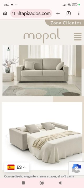 Sofá Cama Mopal Sistema Italiano, cama de 120x90,