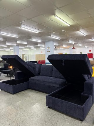 Sofá cama chaise longue azul con doble arcón NUEVO