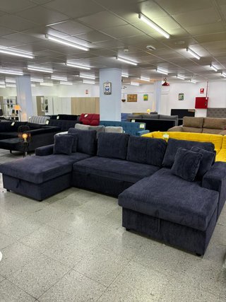 Sofá cama chaise longue azul con doble arcón NUEVO