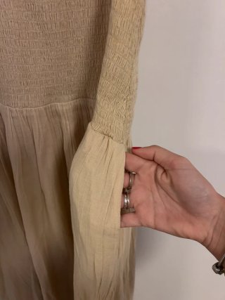 Vestido largo beige ZARA panel de abeja encaje