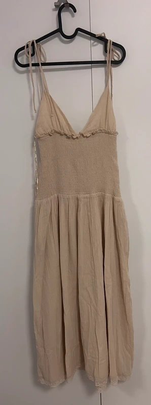 Vestido largo beige ZARA panel de abeja encaje