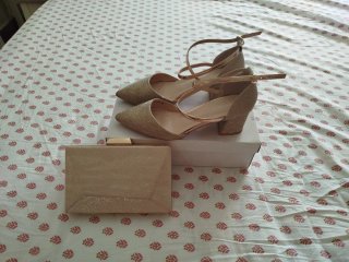 Conjunto ceremonia zapatos y bolso champagne