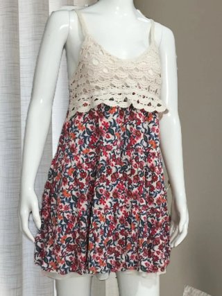 Vestido corto crochet beige/multicolor