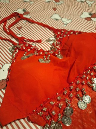 Conjunto Danza Vientre Rojo y Plateado