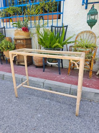 Consola Faux Bambú Natural con Cristal