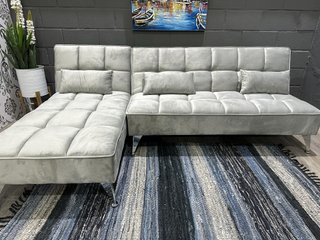 Sofá Cama Chaiselongue 200cm Gris Terciopelo