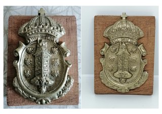 Antiguo raro escudo de La Coruña de bronce macizo.