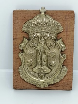 Antiguo raro escudo de La Coruña de bronce macizo.