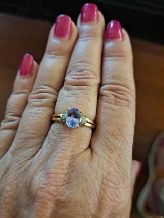 Anillo Plata y baño oro 18 k Tanzanita y Diamantes