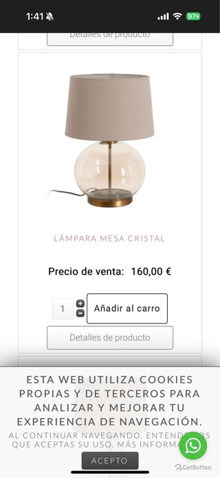 Lámpara de mesa cristal y metal