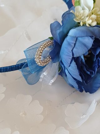 Cerchietto damigella fiori blu e bianchi