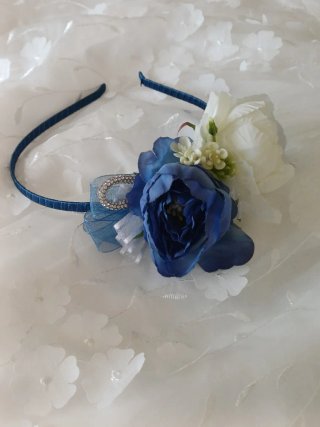 Cerchietto damigella fiori blu e bianchi