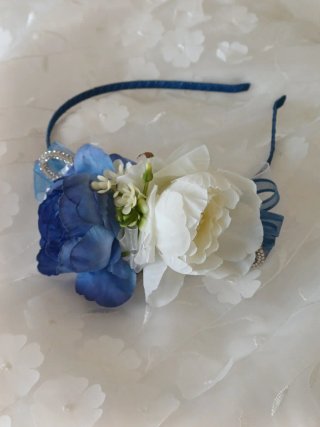 Cerchietto damigella fiori blu e bianchi
