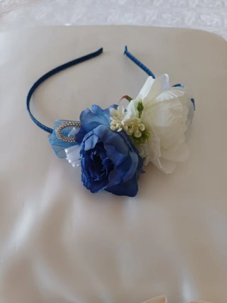 Cerchietto damigella fiori blu e bianchi