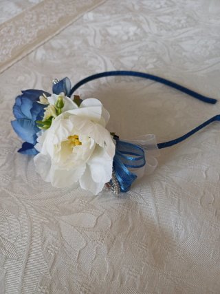 Cerchietto damigella fiori blu e bianchi