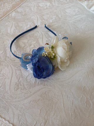 Cerchietto damigella fiori blu e bianchi