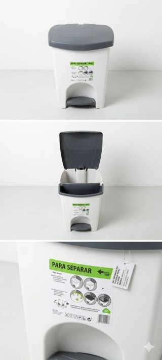 Cubo de basura reciclaje pedal blanco y gris