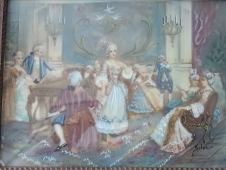 Antigua miniatura óleo sobre tabla con cristal