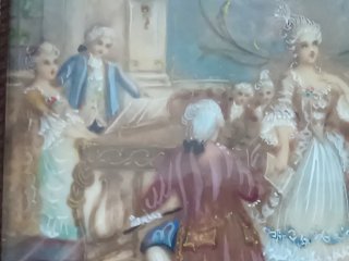 Antigua miniatura óleo sobre tabla con cristal