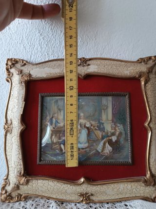 Antigua miniatura óleo sobre tabla con cristal