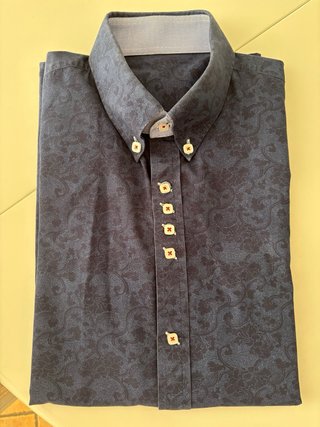 Camisa Italiana Hombre Azul Estampada algodón