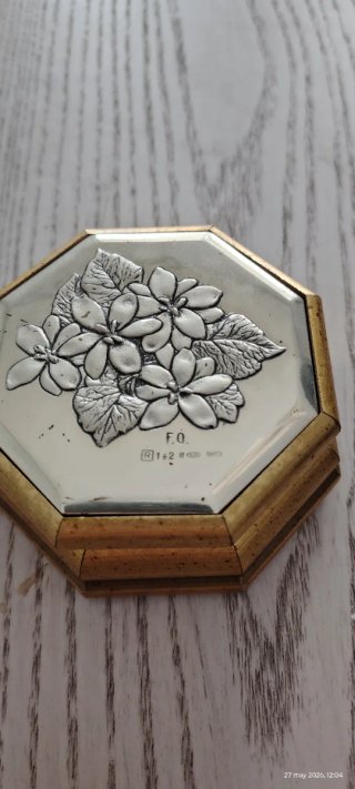 Joyero vintage plata y madera octogonal