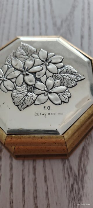 Joyero vintage plata y madera octogonal
