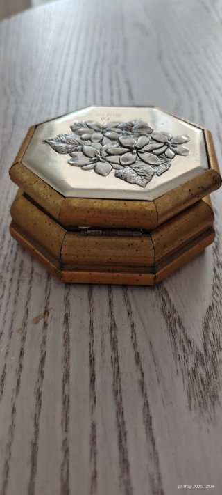 Joyero vintage plata y madera octogonal