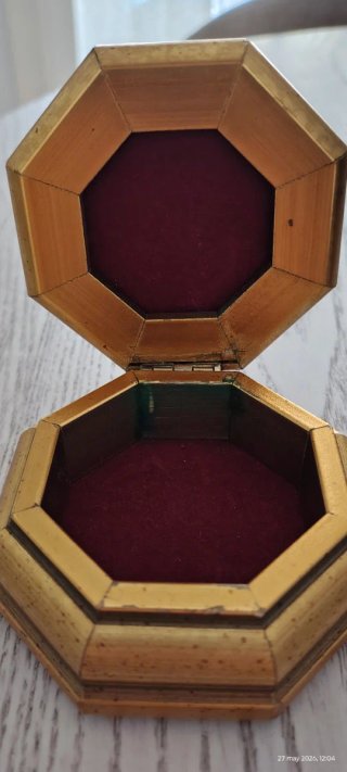 Joyero vintage plata y madera octogonal