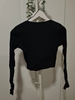 Top Zara Negro Canalé Cuello Alto y cropped S