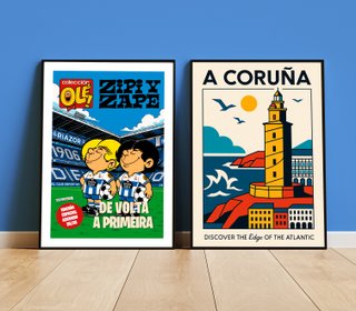 Lote 2 cuadros A Coruña y DEPOR Zipi y Zape