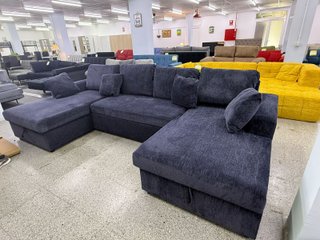 Sofá chaise longue azul con arcón