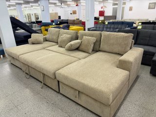 Sofá chaise longue azul con arcón