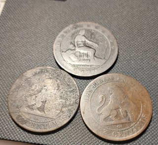 3 unidades de Moneda 10 Céntimos Perra Gorda 1870