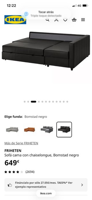Sofá Chaiselongue Negro Piel