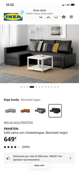 Sofá Chaiselongue Negro Piel
