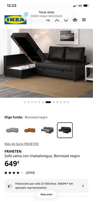 Sofá Chaiselongue Negro Piel