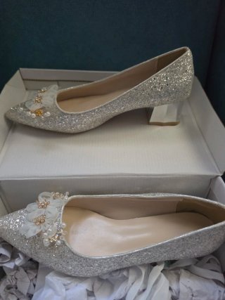 Zapatos de tacón plateados con pedrería Novia/Dama