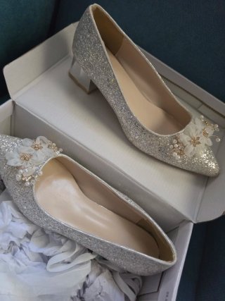 Zapatos de tacón plateados con pedrería Novia/Dama