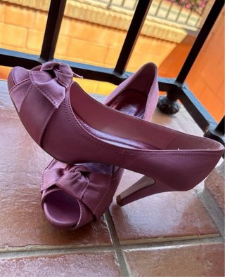 Zapatos tacón peep toe rosa lazo