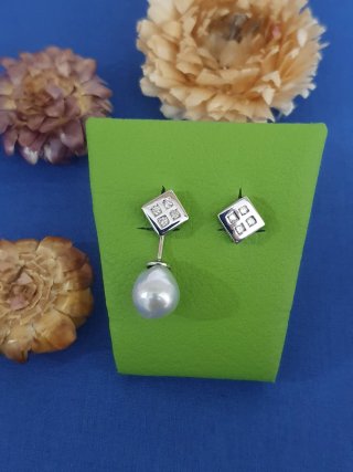 Pendientes Oro Blanco 18kl Perla y Diamantes