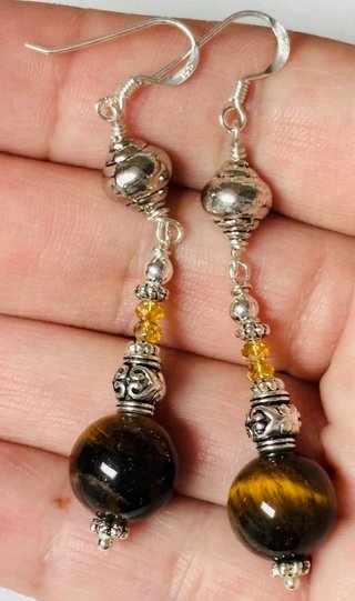 Pendientes indios con ojo de tigre y plata ley 925