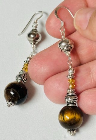 Pendientes indios con ojo de tigre y plata ley 925