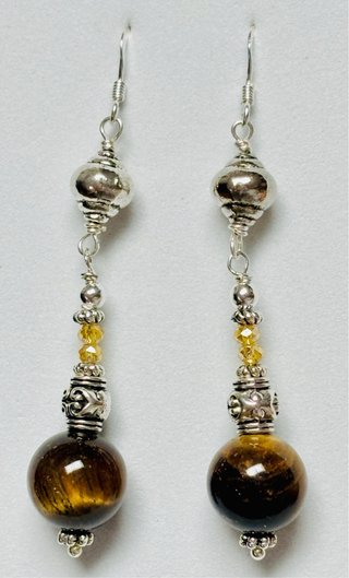 Pendientes indios con ojo de tigre y plata ley 925