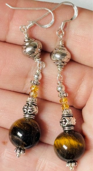 Pendientes indios con ojo de tigre y plata ley 925
