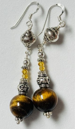 Pendientes indios con ojo de tigre y plata ley 925