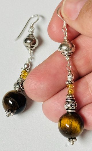Pendientes indios con ojo de tigre y plata ley 925